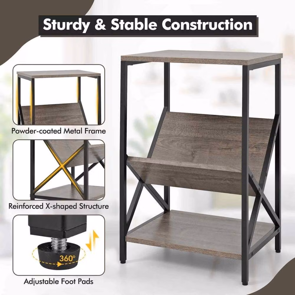 EONLION 3-Tier Industrial Record Holder Shelf in Walnut and Black, Width: 100 cm – 3