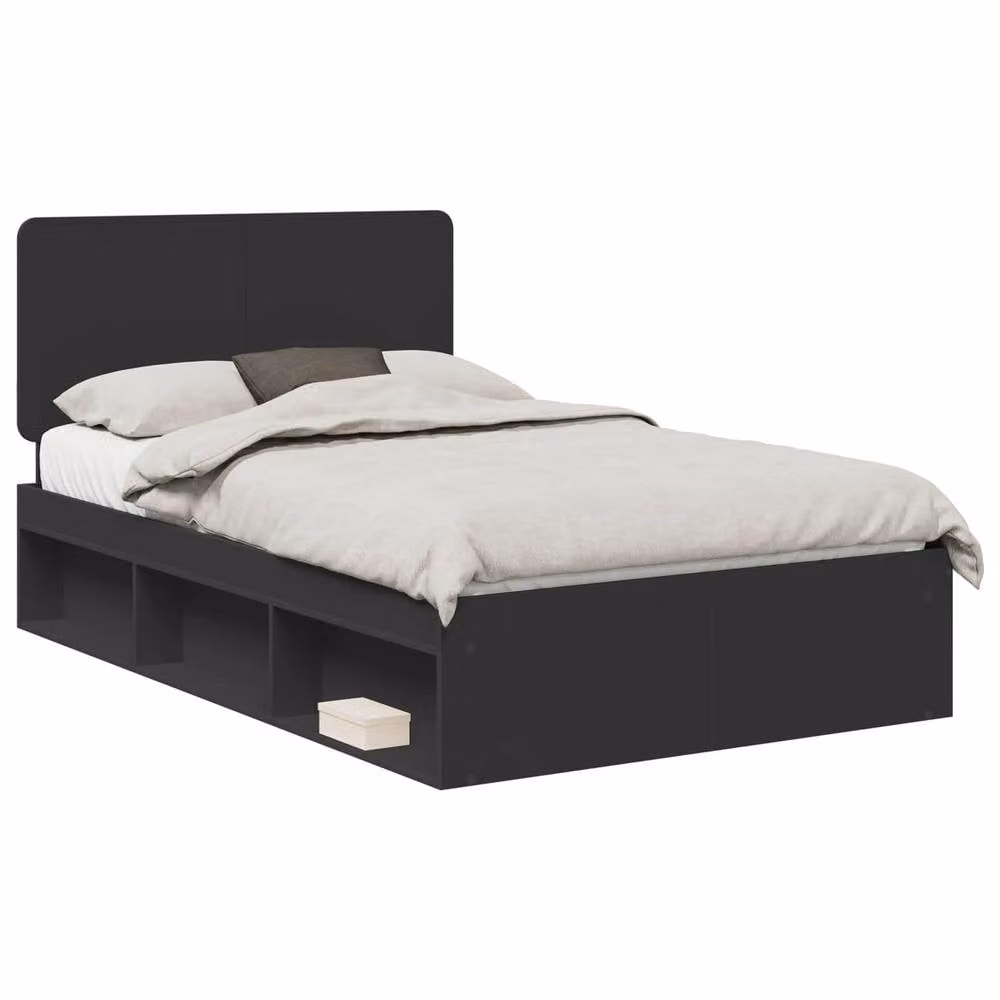 Berkfield Home Modern Bed Frame with Headboard in Black Solid Pine Wood, W/D/H: 120 x 200 cm – 2
