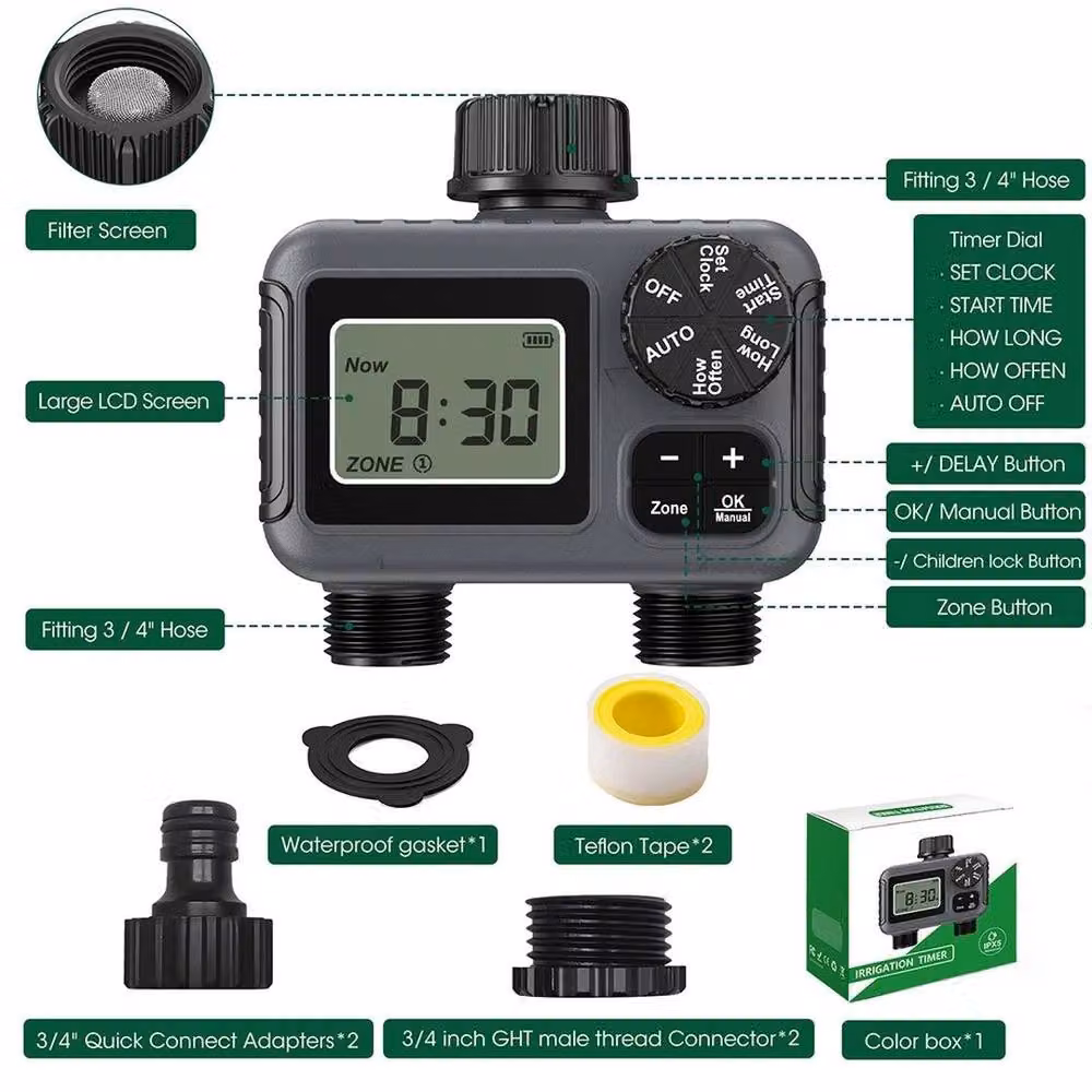 SPETLEK 2-Zone Automatic Garden Water Tap Hose Timer in Black – 3