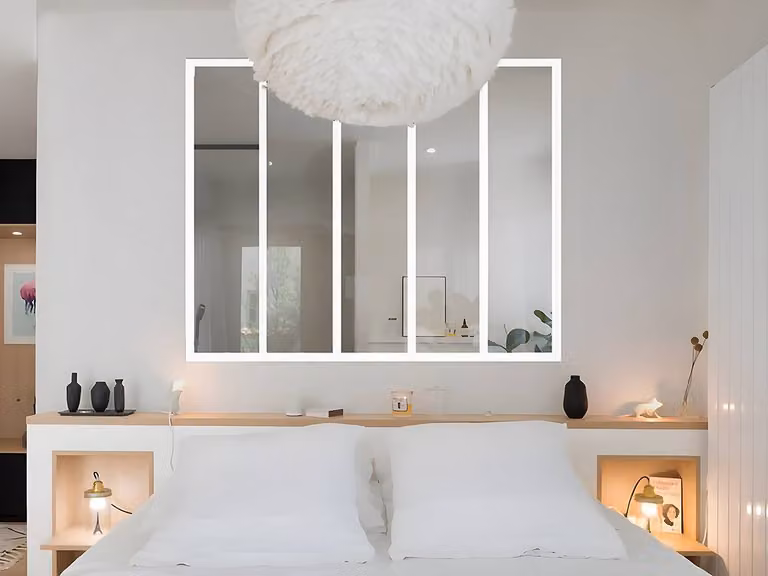 Vente-unique Modern Powder-Coated Aluminium and Glass Partition, White, W: 150 cm, H: 105 cm
