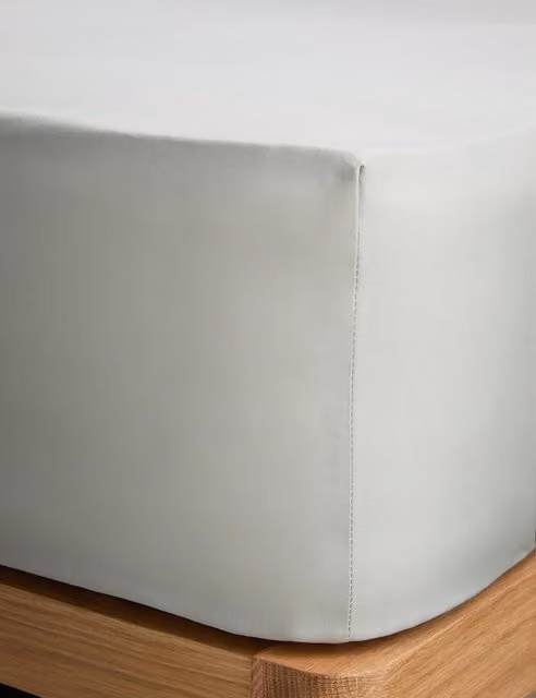 M&S Pure Cotton 180 Thread Count Deep Fitted Sheet, Silver Grey, 180 x 200 cm