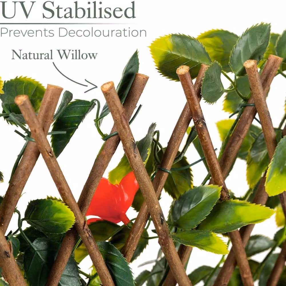 NESTLUNE Red and Green Artificial Floral Trellis with Wood Accents, W 100 cm x H 100 cm – 5