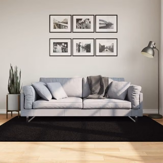 Berkfield Home HUARTE Short Pile Washable Black Rug, W/D/H: 140 x 200 cm