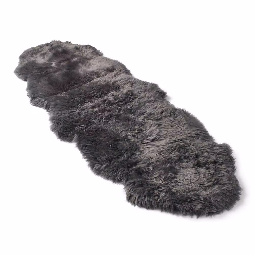 Infinity Leather Large Natural Wool and Real Sheepskin Rug in Dark Grey, W: 180 cm, D: 60 cm – 2