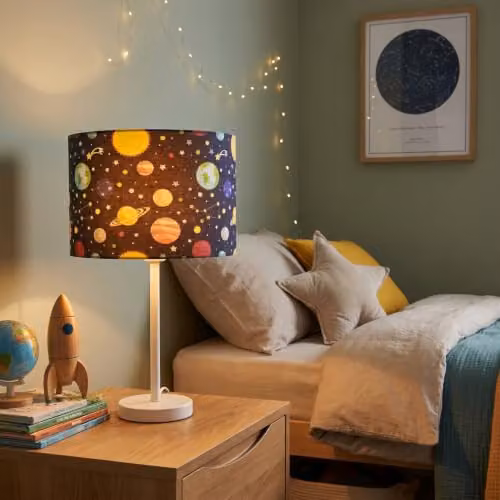 Happy Homewares Outer Space Cylinder Lamp Shade with Colourful Planets and Stars in Blue and Multicolour – 4