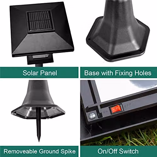 GardenKraft 2-Pack Solar Powered LED Lamp Post in Black, Traditional Victorian Style, Height Adjustable up to 1.6m, IP44 Weatherproof – 3