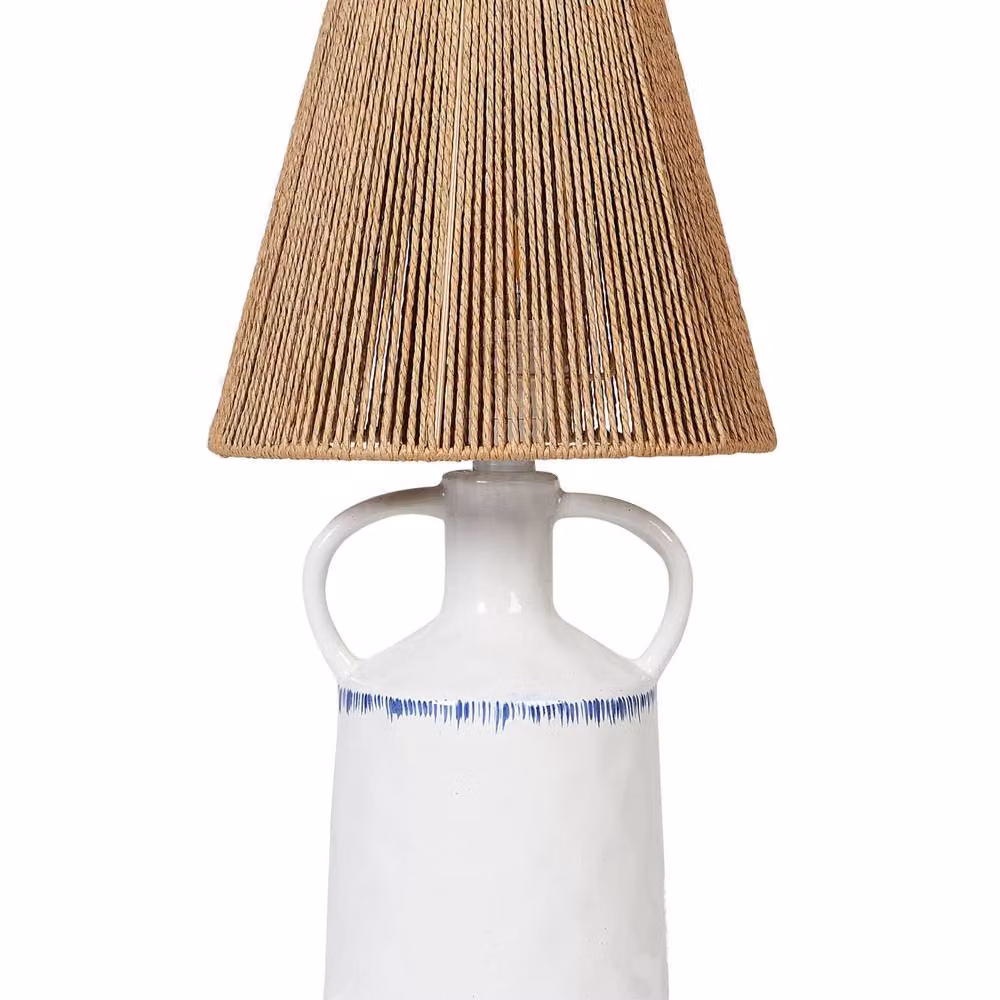 Wyld and Coco Minimalist Table Lamp with White Ceramic Base and Beige Paper Shade – 2