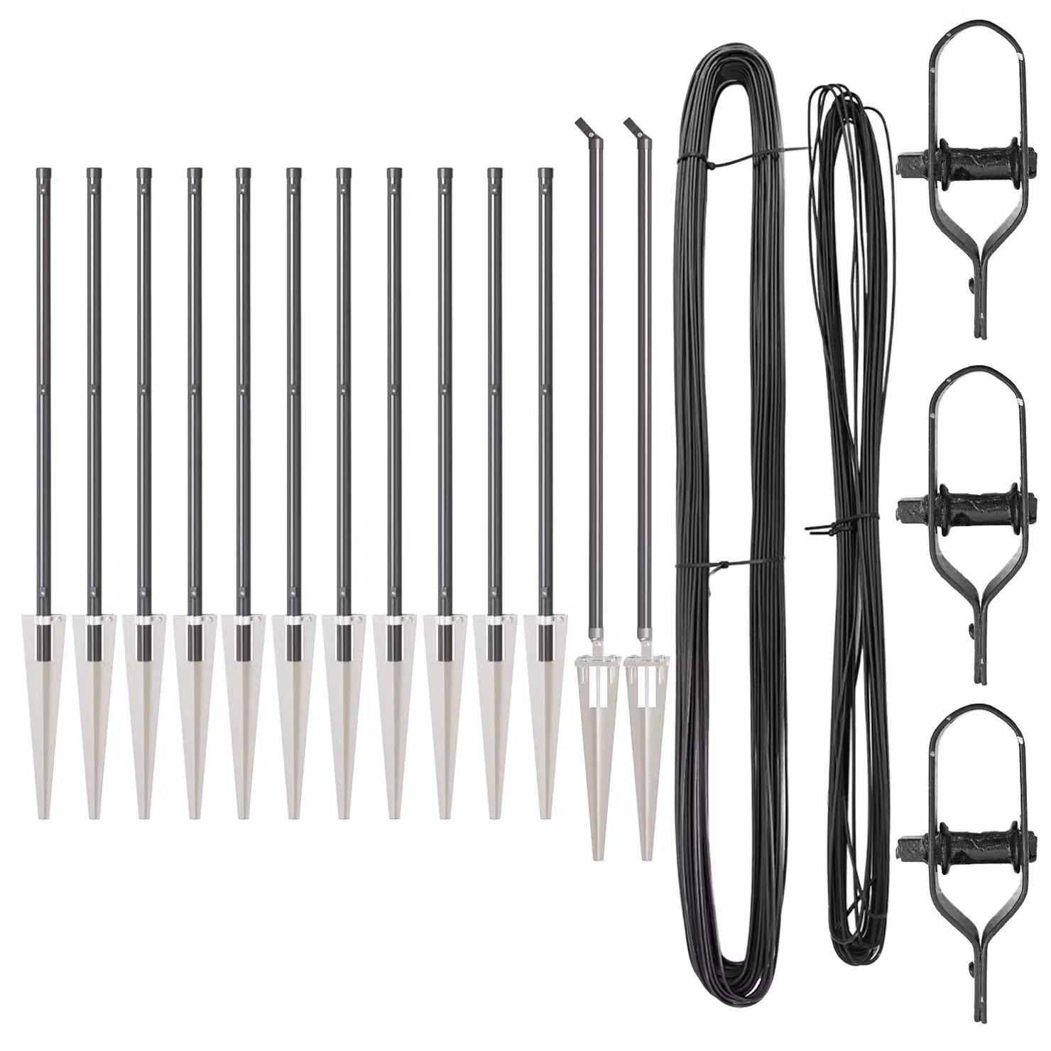 Berkfield Home Set of 13 Round Grey Galvanised Steel In-Ground Fence Posts – 2