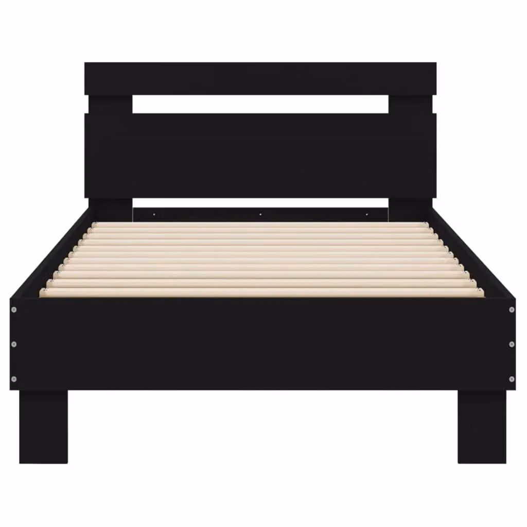 Berkfield Home Small Single Bed Frame with Headboard in Black, W: 75 cm, L: 190 cm – 3