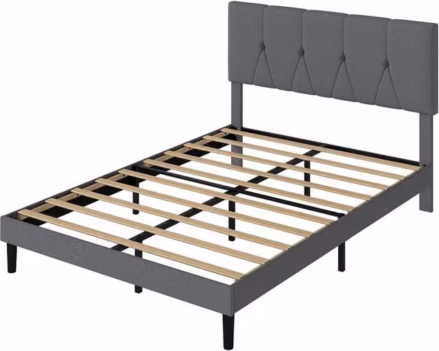 VOGREX King Size Linen Upholstered Bed Frame in Grey, W/D/H: 180 x 200 x 154 cm – 1