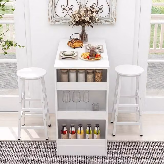 FORGEVIO Industrial Kitchen Table and Chairs Set with White Wood Top and Black Metal Frame