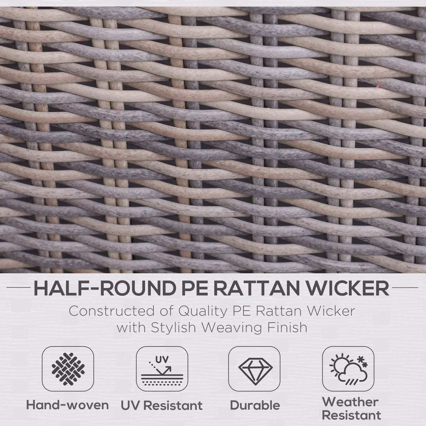 Outsunny 2 Seater Rattan Garden Furniture Set with Tall Glass-Top Table and Soft Cushions in Grey – 3
