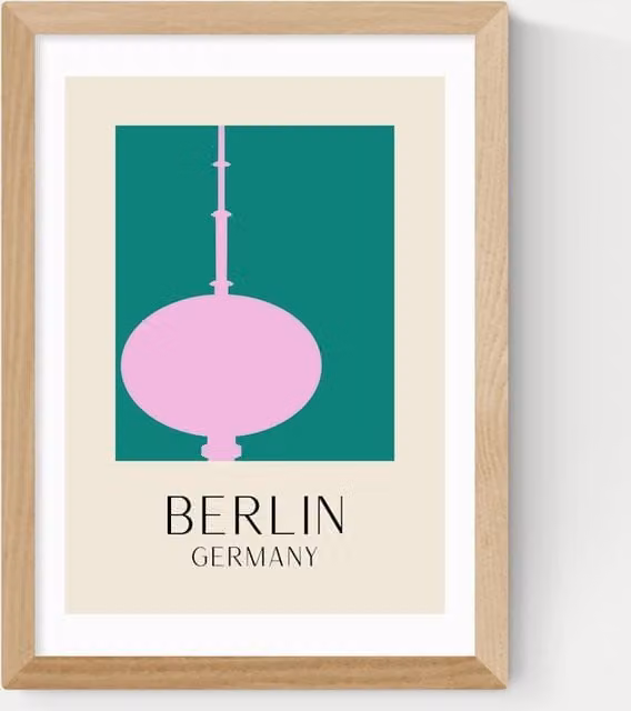 East End Prints Berlin Framed Abstract City Wall Art in Sand and Multicolour