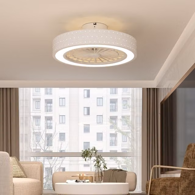 Living Star Round Acrylic and Metal LED Ceiling Mount Fan Light with Remote Control, White