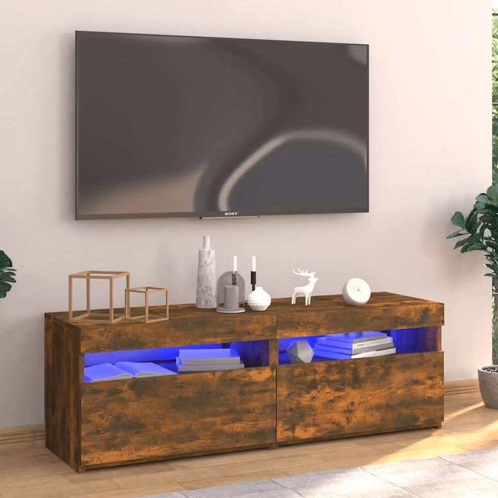 Berkfield Home Modern TV Cabinet with LED Lights in Smoked Oak Brown, W/D/H: 120 x 35 x 40 cm – 2
