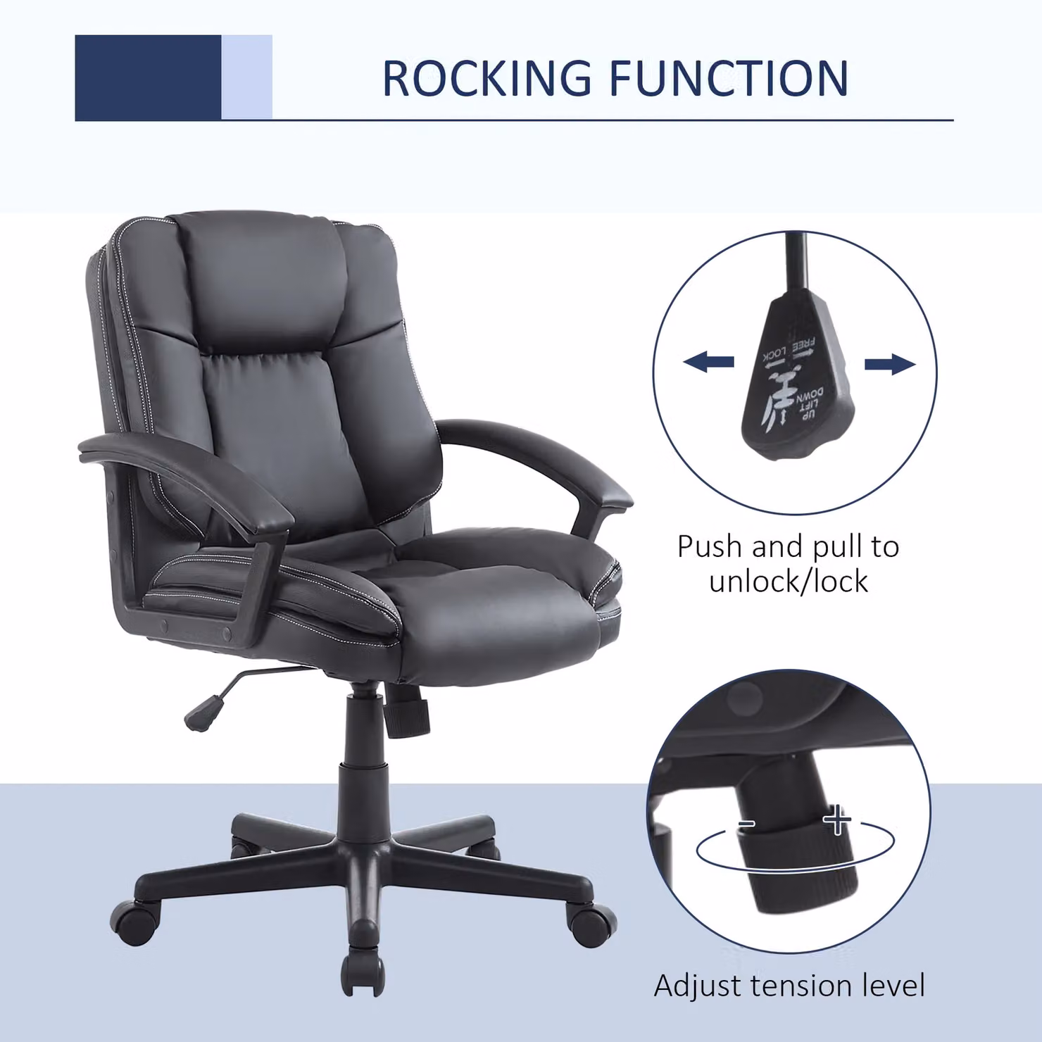 HOMCOM Black PU Leather Swivel Executive Office Chair with Armrests – 4