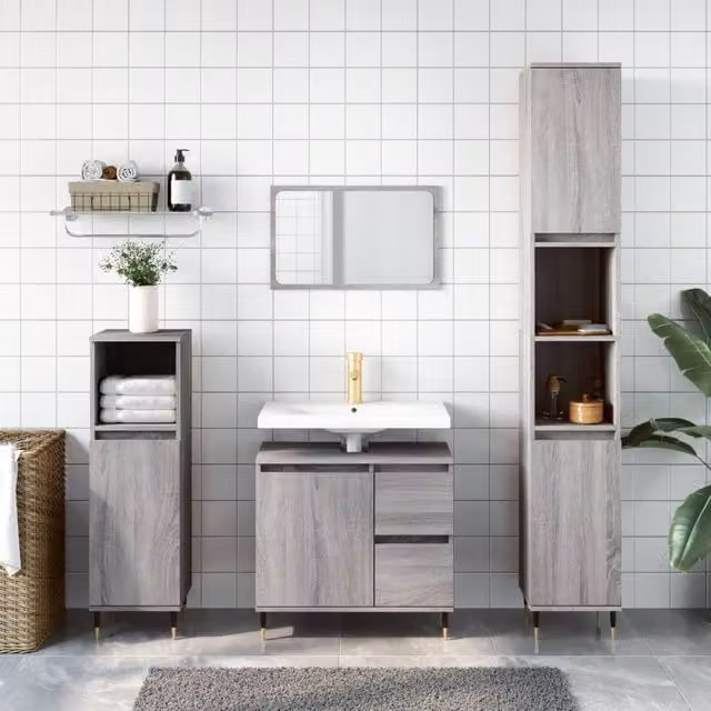 Berkfield Home 3 Piece Modern Grey Bathroom Furniture Set with Vanity Unit – 1