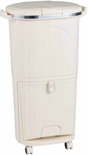 VOGREX 38L 2-Tier Wheeled Pedal Kitchen Bin in Beige – 1