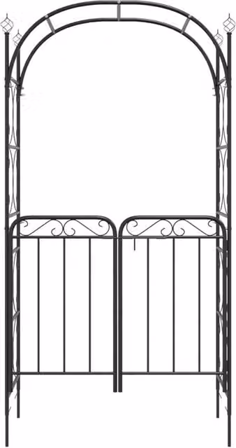 Berkfield Home Beautiful Garden Arch with Gate in Black Steel, W: 108 cm, D: 45 cm, H: 235 cm