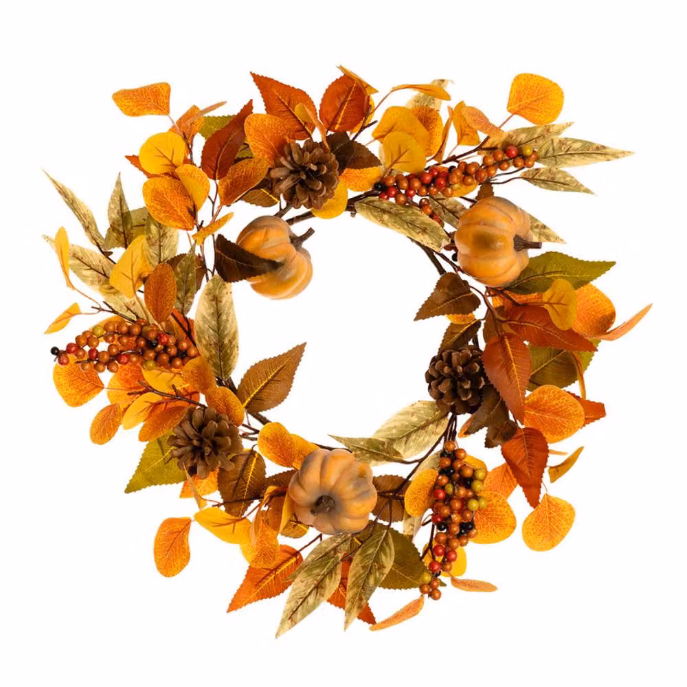 Scottish Everlastings Ltd Autumnal Pumpkin Wreath in Orange and Brown, Diameter: 45 cm – 2