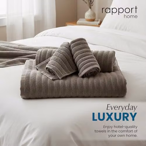 Rapport Home Ribbed 6 Piece Cotton Towel Set in Anthracite Grey – 2