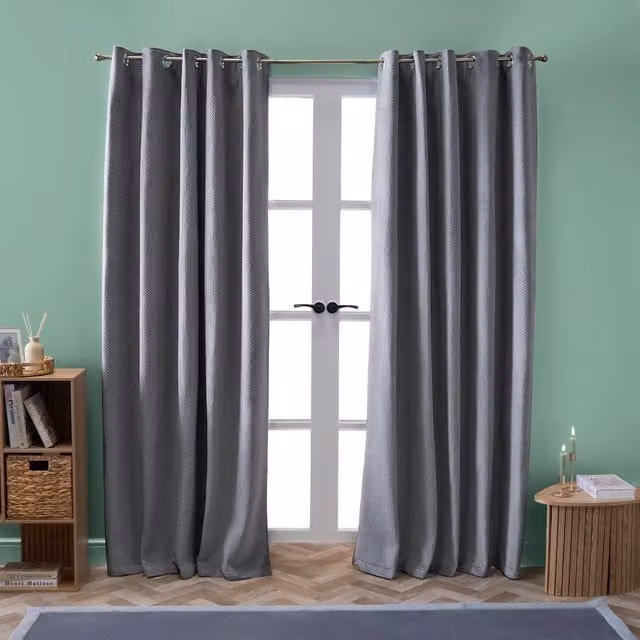 OHS Pinsonic Grey Velvet Ready Made Eyelet Curtains, Width: 229 cm, Drop: 229 cm