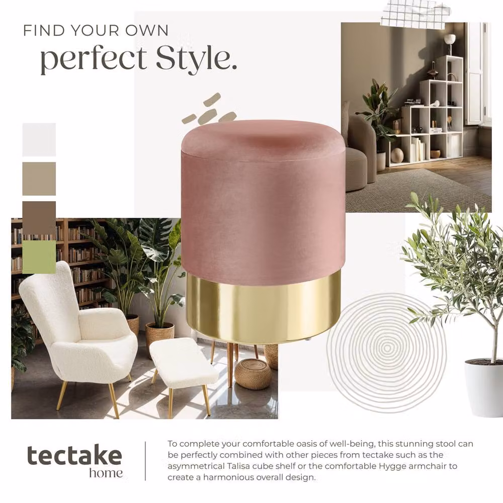 tectake Sarina Round Padded Velvet Stool with Storage Space in Pink – 7