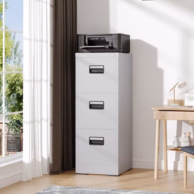 Lifeideas White Metal File Cabinet with Interlock and Lock for Home Office, Height: 104 cm