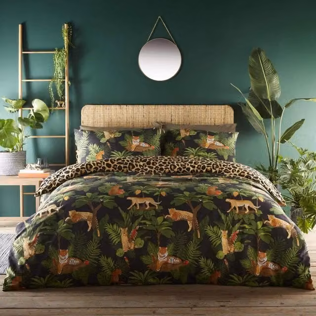 Portfolio Home Reversible Graphic Animal Duvet Cover Set, Multicolour and Yellow, W: 140 cm, L: 200 cm