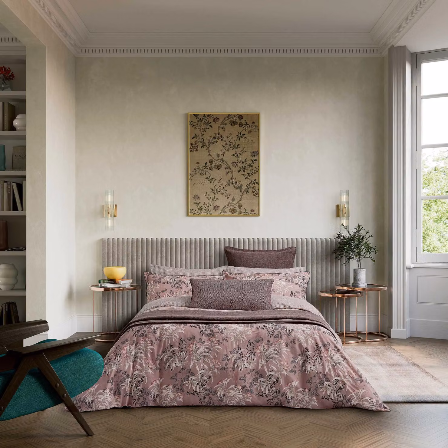 Bedeck of Belfast Katara Super Kingsize Reversible Floral Cotton Percale Duvet Cover and Pillowcase Set, Pink/Grey, W: 200 cm x D: 200 cm – 2
