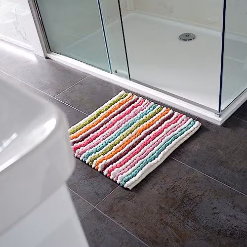 Allure Bath Fashions Luxury Striped Bobble Shower Mat, Multicoloured Pink Hand-Woven Microfibre Square Bath Mat, W/D: 50 x 50 cm – 5