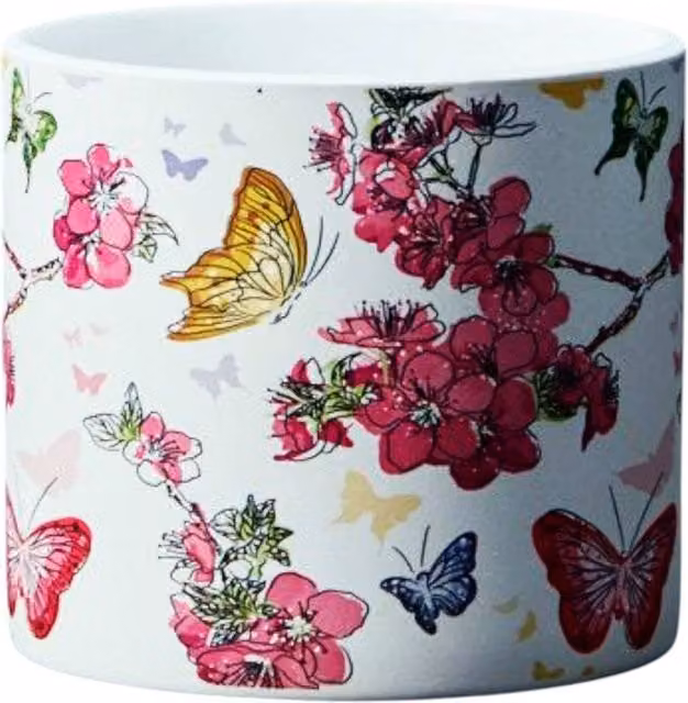 Four Candle Multicolour Floral Ceramic Tabletop Plant Pot, Round, W: 14 cm, D: 13 cm, H: 14 cm