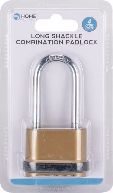 My Home 4 Digit Long Shackle Combination Padlock in Gold Zinc Alloy