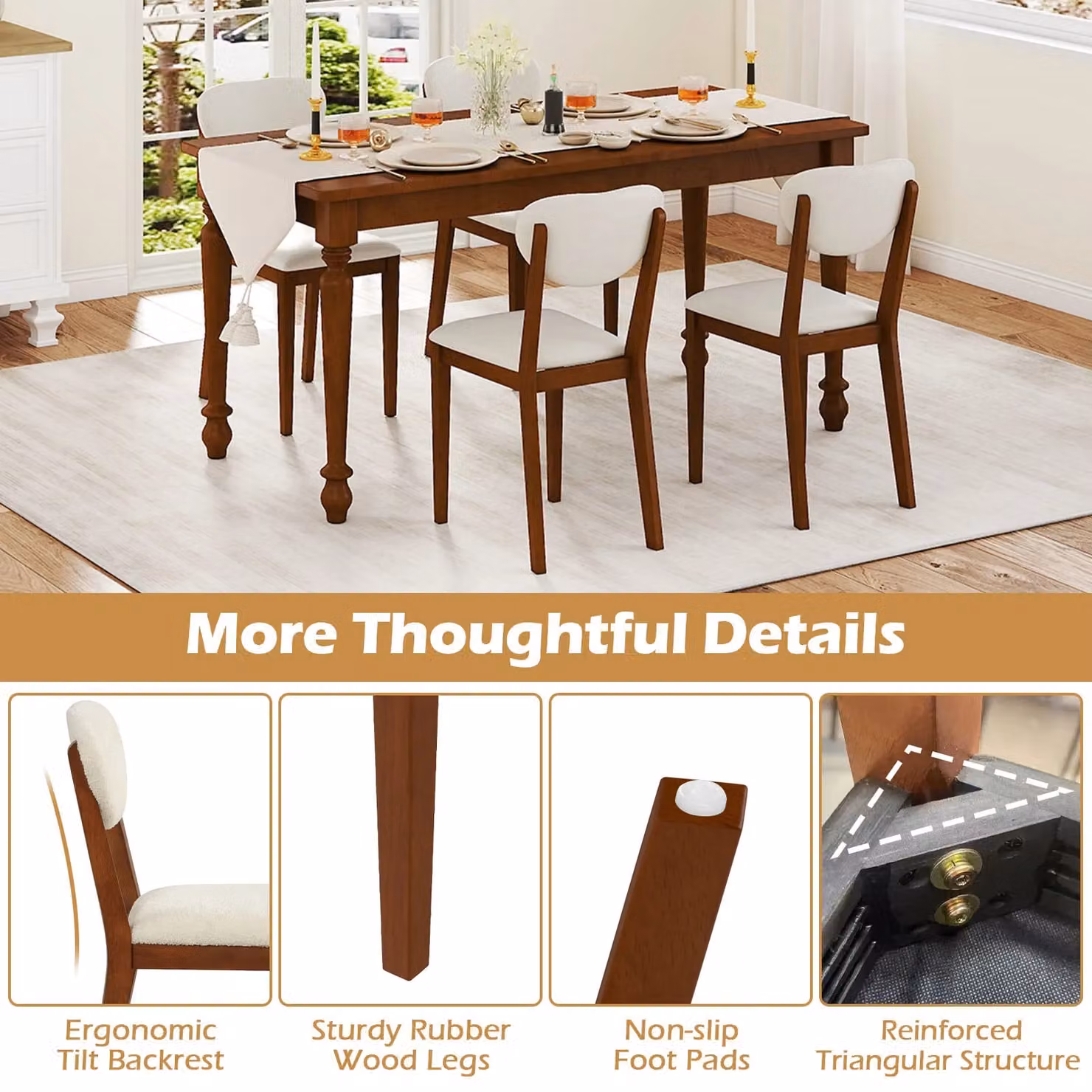 Costway Set of 2 Modern Sherpa Dining Chairs with Padded Fabric Seats in Walnut and Brown – 6