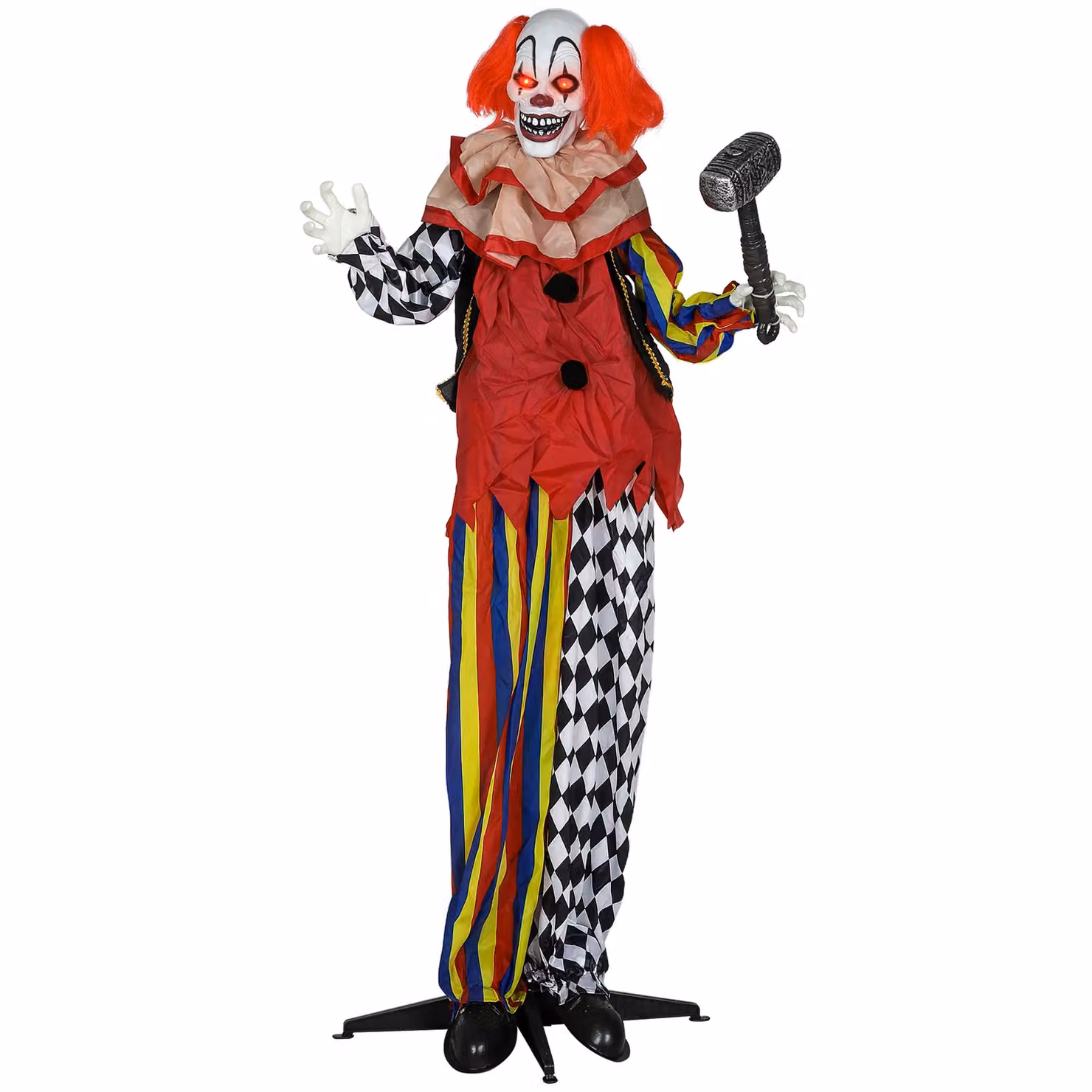 OUTSUNNY Sound Activated Halloween Animatronics Clown with Red Light Up Eyes, Multicolour – 2