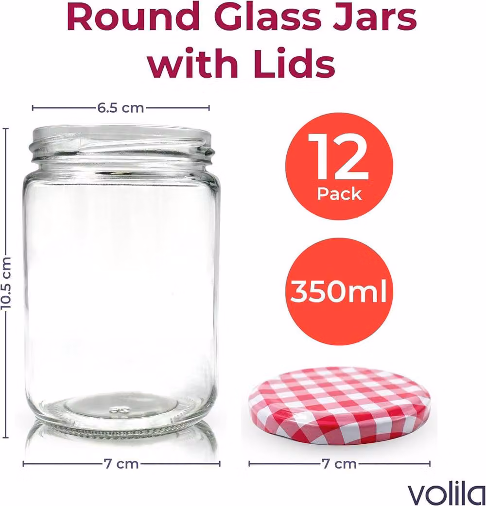 Volila 12 Pack Red Round Glass Jam Jars with Labels and Pen, 350ml per Jar – 2