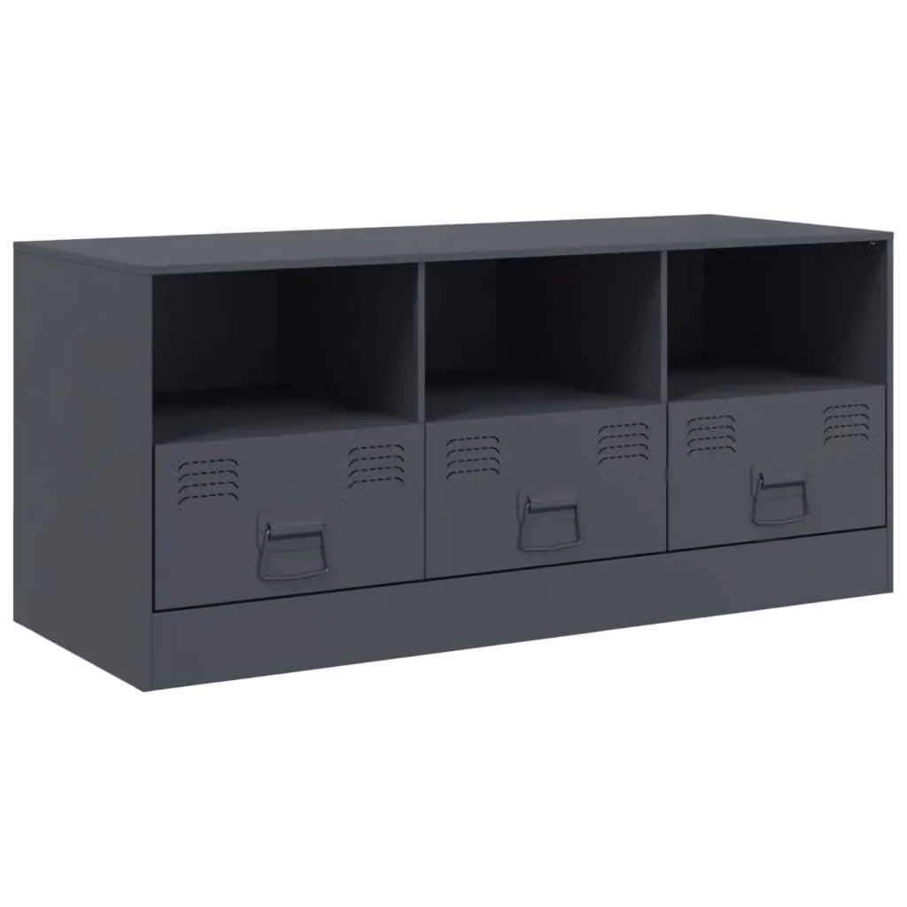 Berkfield Home Anthracite TV Cabinet in Black Metal, W/D/H: 99 x 39 x 44 cm – 2
