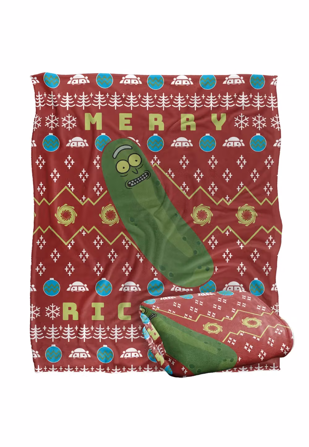 Warner Brothers Rick & Morty Merry Pickle Rickmas Ugly Christmas Sweater Throw Blanket, White and Multicolour, W: 152 cm, D: 127 cm – 2