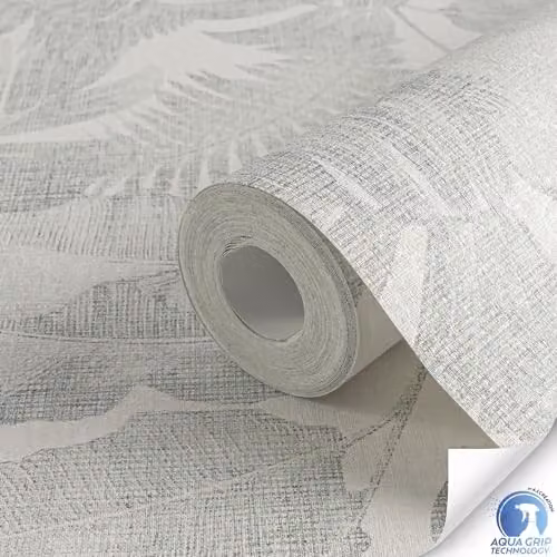 Livingwalls DESIGNDROP Non-Woven Pre-pasted Wallpaper in Green, Grey and White with Palm Leaf Botanical Design, W: 0.53 m, L: 10.05 m – 2