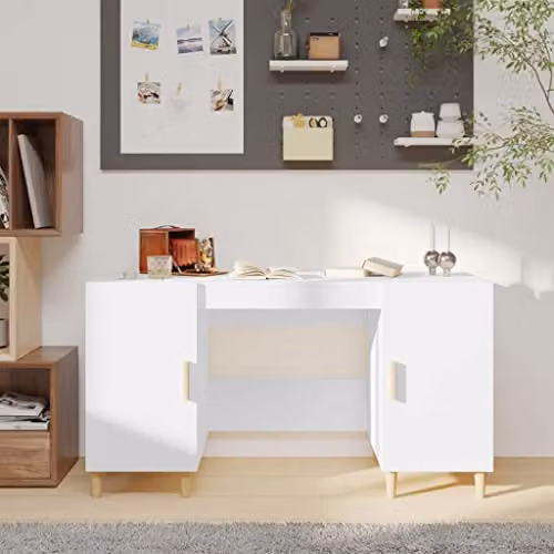 vidaXL Computer Desk in White, W/D/H: 140 x 50 x 75 cm, Engineered Wood – 2