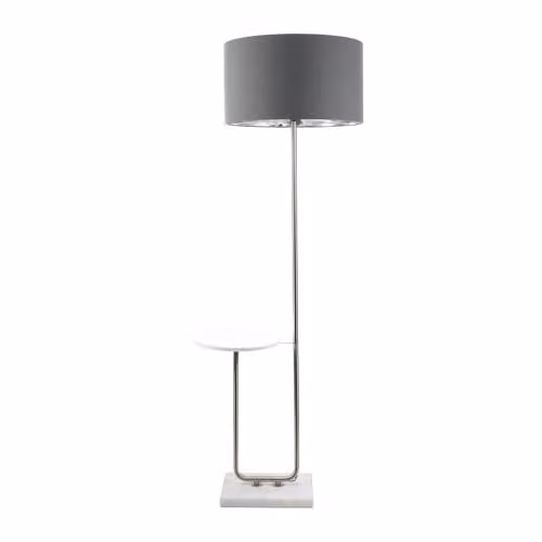 ValueLights Tavel Brushed Chrome Metal Floor Lamp with Anthracite Inner Shade and Warm White Bulb – 1
