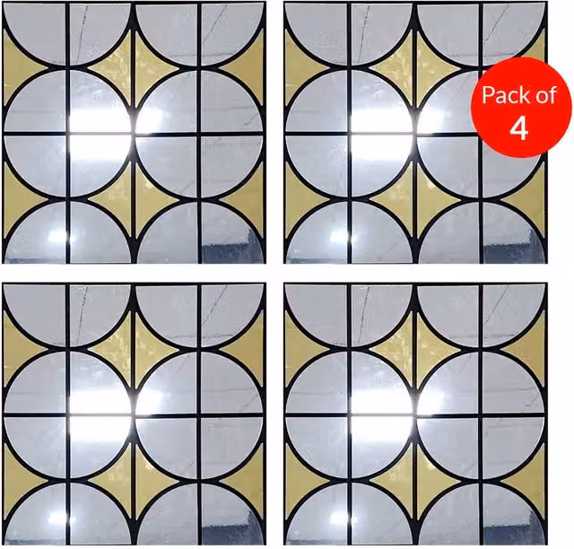 ENER-J Decorative Grid Glass Acoustic Wall Panels, Light Grey, W: 61.0 cm x H: 61.0 cm, Pack of 4