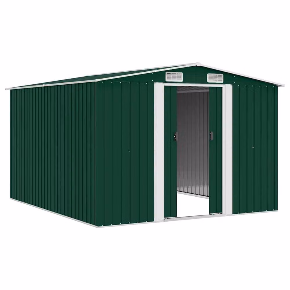 Berkfield Home Metal Garden Shed in Green with Sliding Doors and Side Vent, W/D/H: 257 x 298 x 178 cm – 3