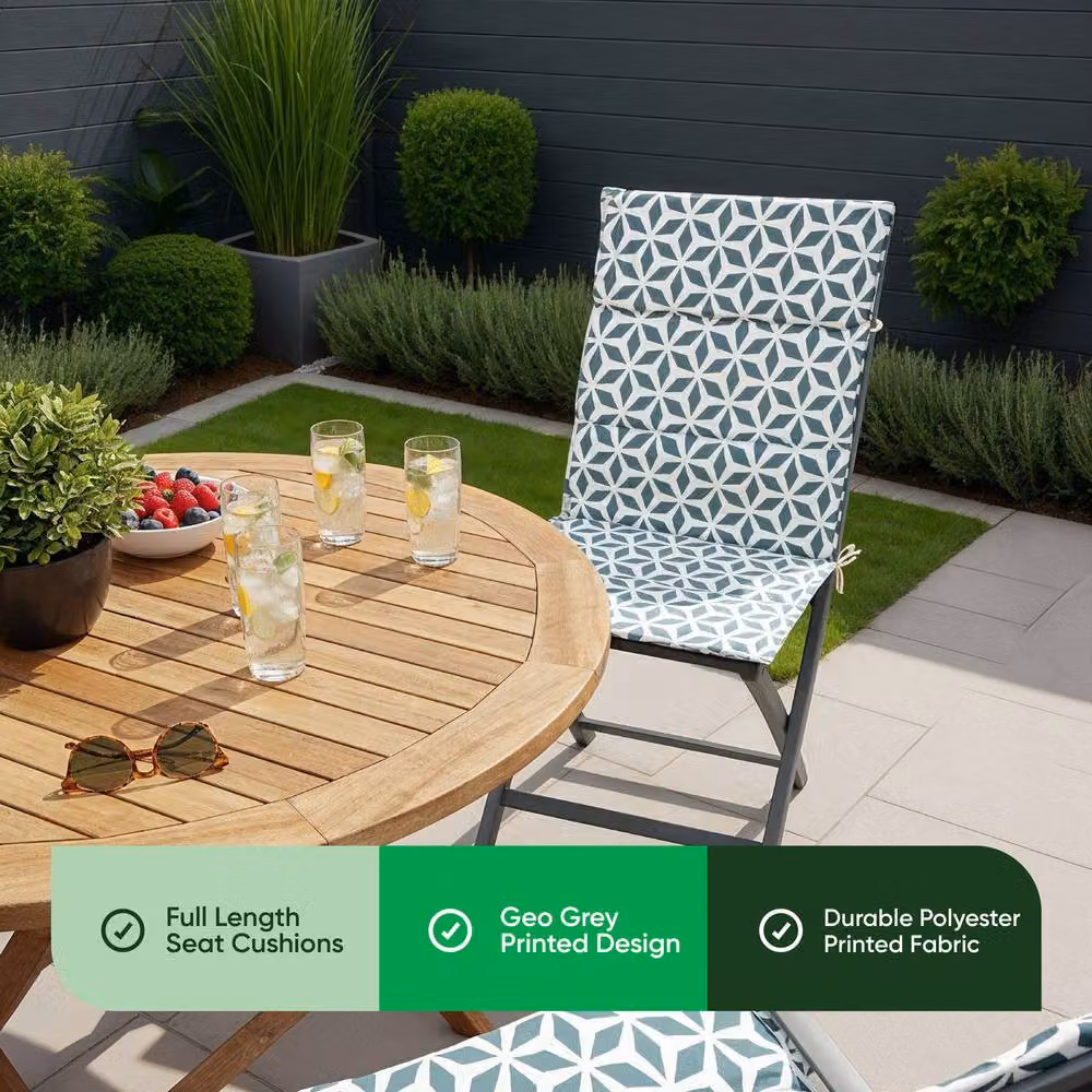 Gardenwize Pack of 2 Full Length Outdoor Rectangular Seat Cushions in Grey with Diamond Geo Pattern – 3