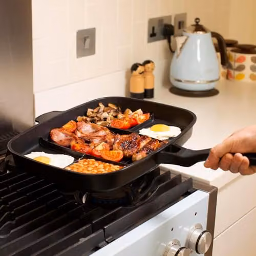 Menkind InGenious 5-in-1 Heavy-Duty Non-Stick Aluminium Lazy Man Frying Pan in Black – 6