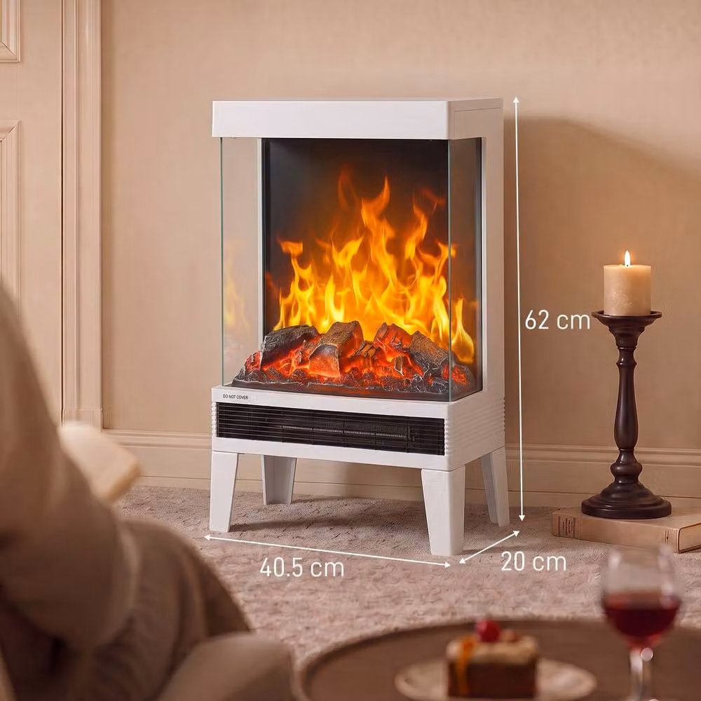 HOMCOM Freestanding Stove with LED Flame Effect in White – 3