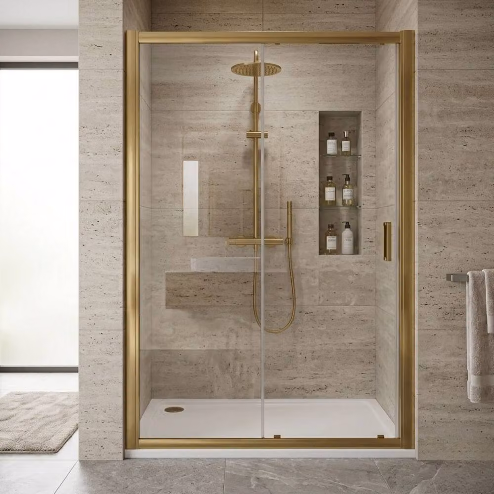 Balterley Ellenhall 8mm Glass Reversible Sliding Rectangular Shower Door, Width: 170 cm, in Black or Gold – 2