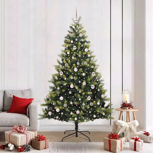 Berkfield Home Artificial Hinged Christmas Tree with 300 LEDs, Green, Height: 210 cm