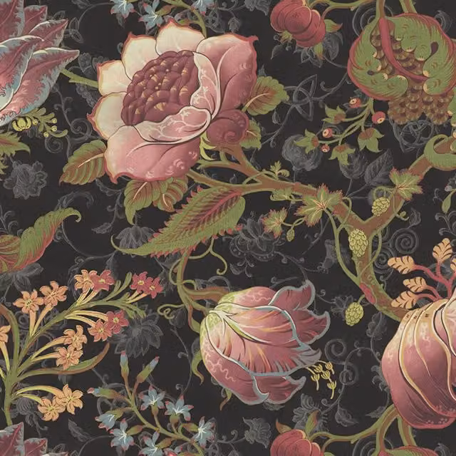 House of Hackney Meliora Noir Art Nouveau Floral Wallpaper in Black and Multicolour