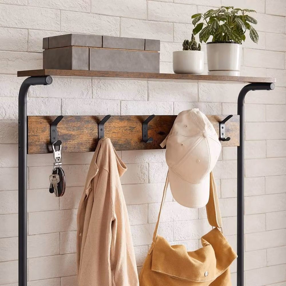 The Bazaarist Industrial Hall Tree with Bench and Shoe Rack in Brown and Black – 3